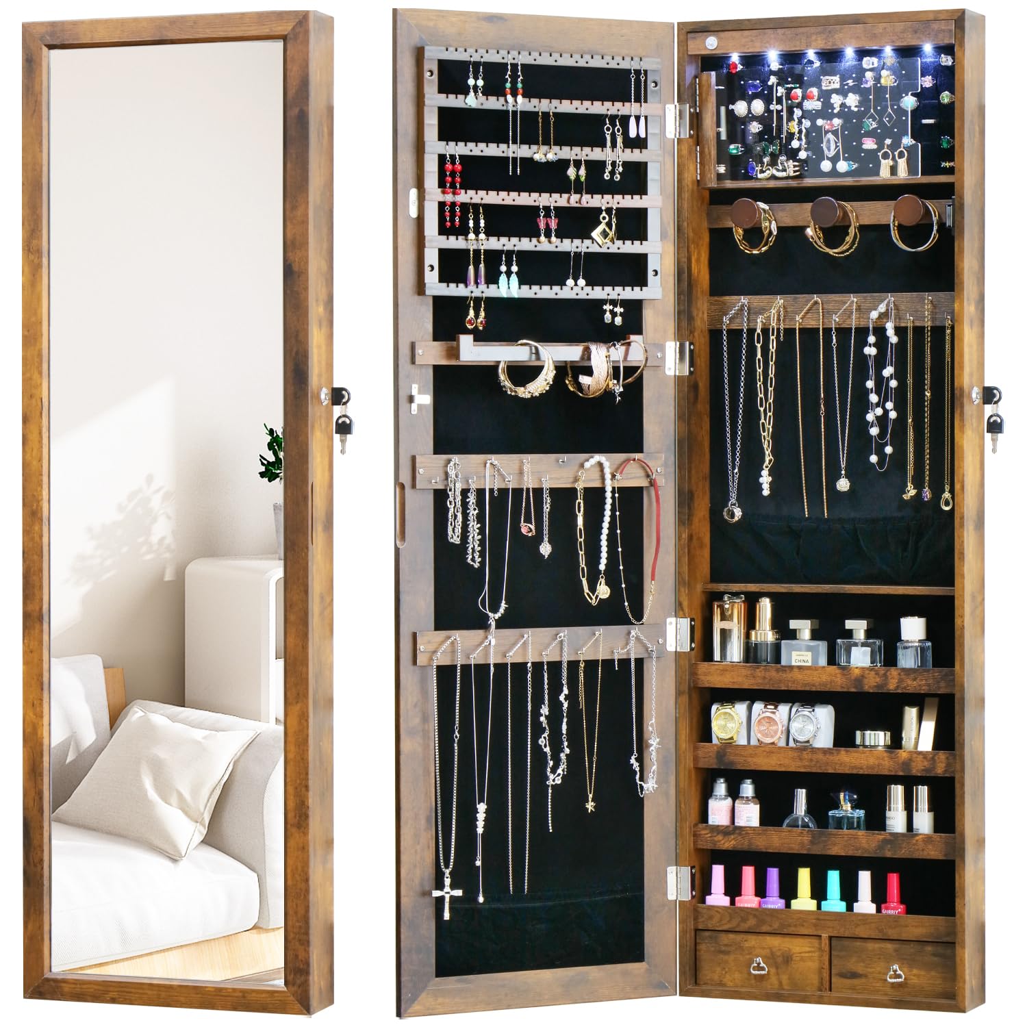 SIRISIRI MIRROR RECTANGLE ピアス 箱付 Amazon.com: MASMIRE LED Jewelry Cabinet with Mirror - 47.3